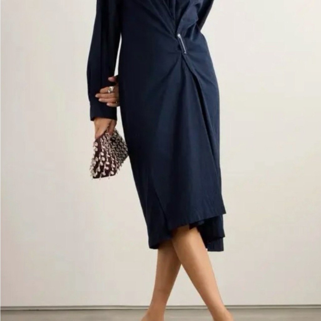 Dries Van Noten Embellished Gathered Cotton-Twill Midi Shirt Dress Nwot